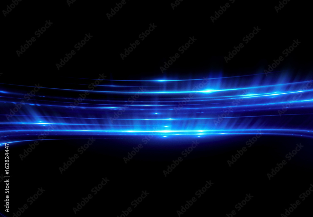 Beautiful light flares. Glowing streaks on dark background. Luminous