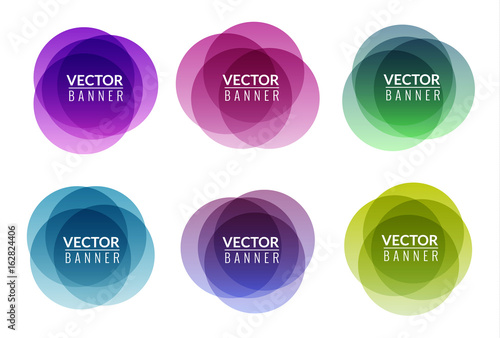 Set of colorful round abstract banners overlay shape. Graphic banners design. Label graphic fun tag concept
