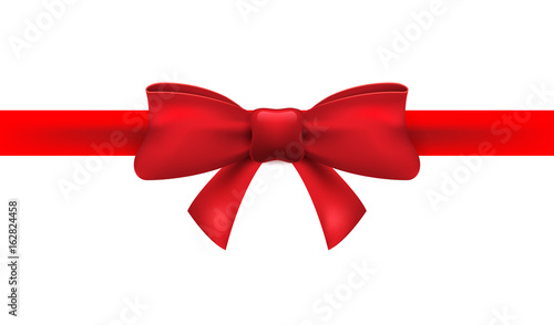 Red ribbon with red bow on a white background. Vector isolated bow decoration for holiday present. Gift element for card design
