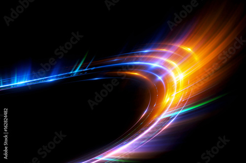Beautiful light flares. Glowing streaks on dark background. Luminous abstract sparkling lined background. .light effect wallpaper. Sci fi technology. Sequins backdrop. New gala. .