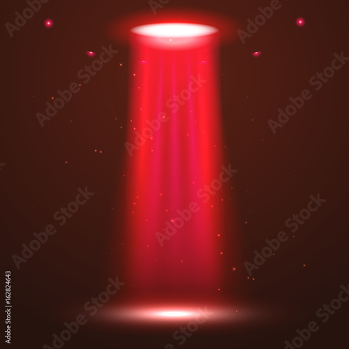 UFO light beam. Alien transport futuristic bright light in dark. UFO spaceship isolated glow effect design