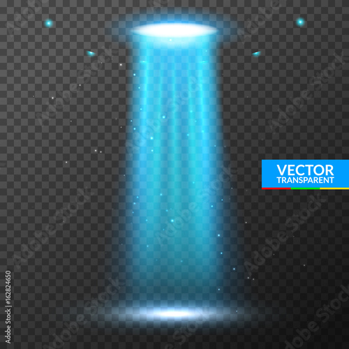 UFO light beam. Alien transport futuristic bright light in dark on transparent. UFO spaceship isolated glow effect design