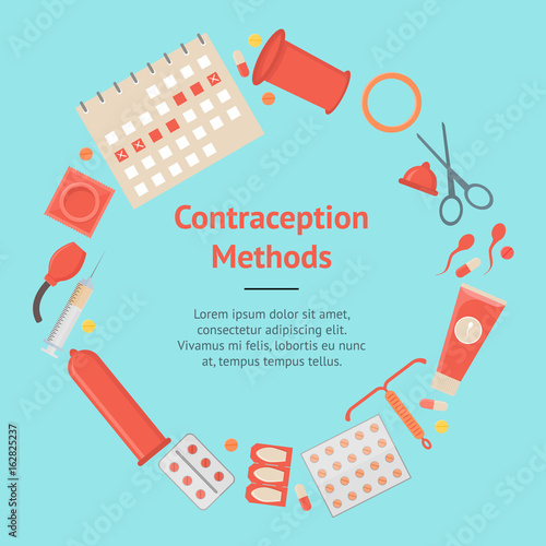 Cartoon Contraception Method Banner Card. Vector