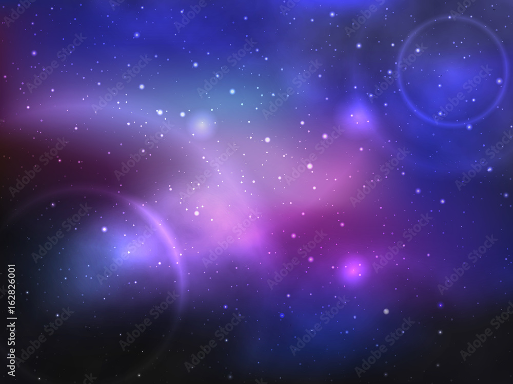 Vector space background with colorful nebula and bright stars. Stock ...