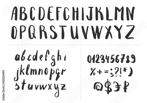 Hand drawn brush letters. Vector font. Isolated.