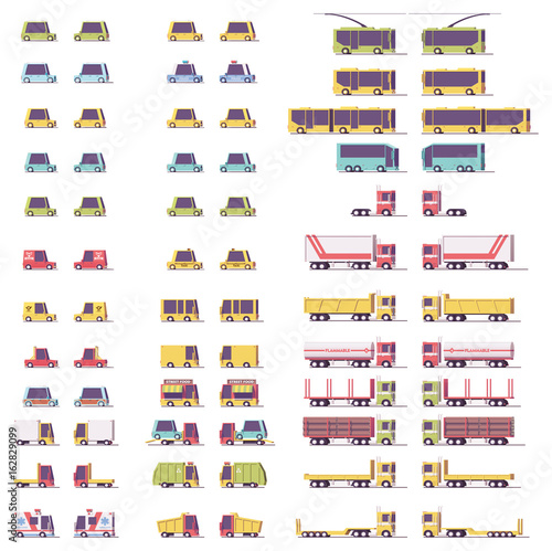 Vector isometric low poly transport set