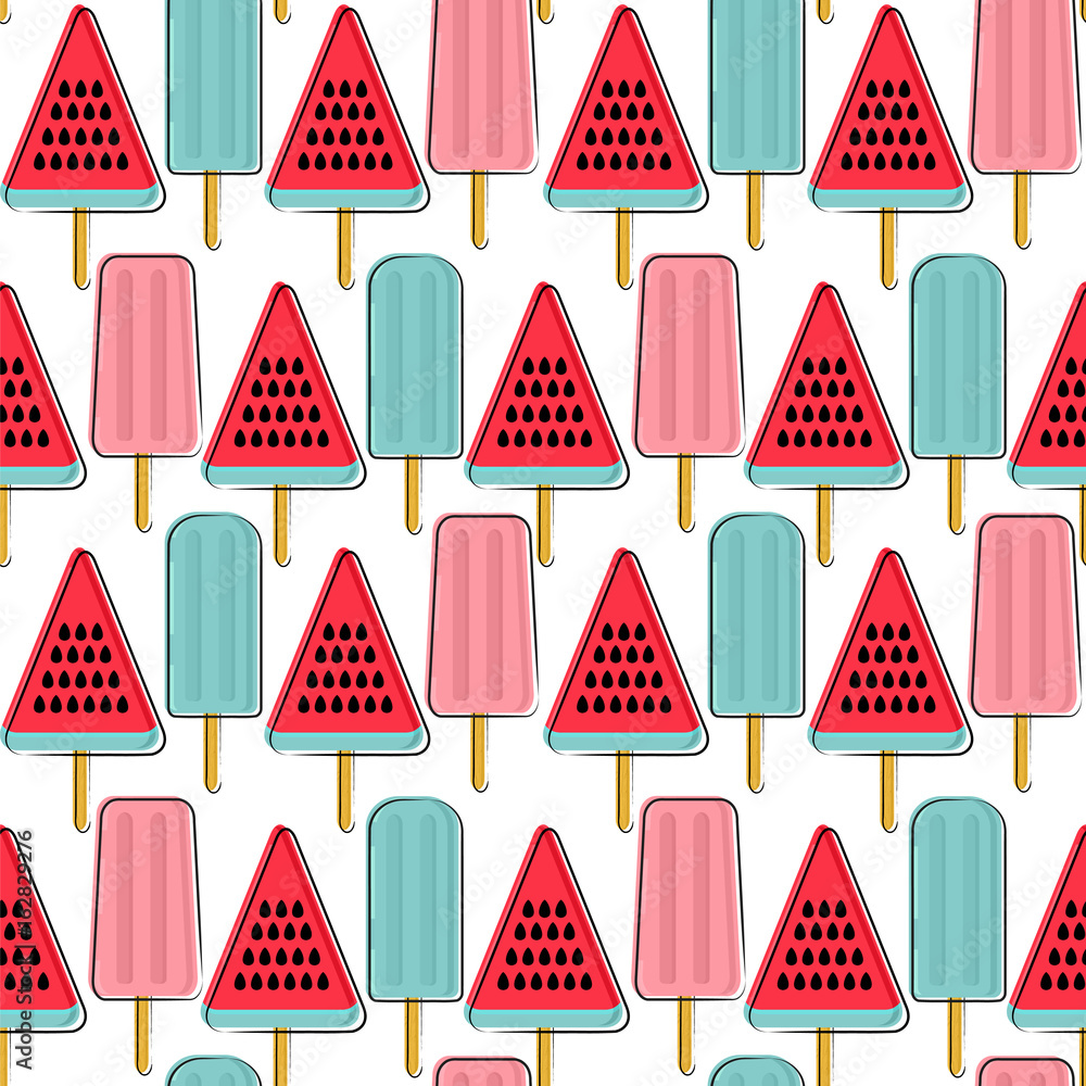 Seamless vector pattern with watermelon ice cream and sorbet. Seamless vector pattern with watermelon ice cream and sorbet.