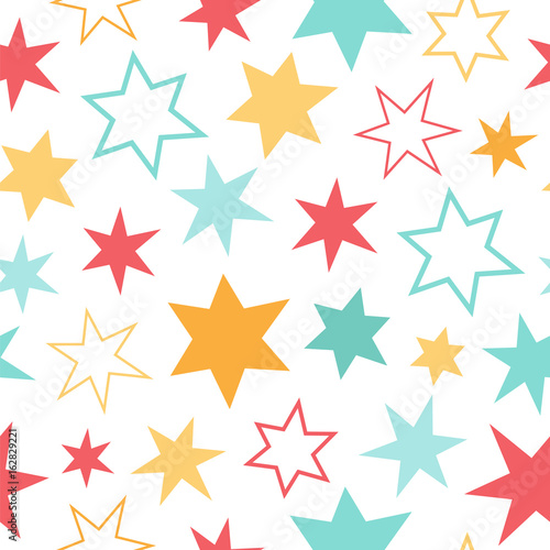 Simple seamless vector pattern with colorful stars.