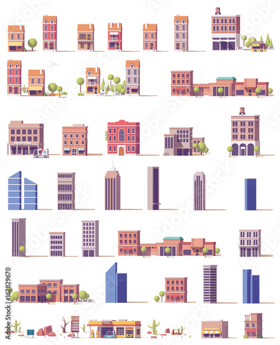 Vector low poly buildings set