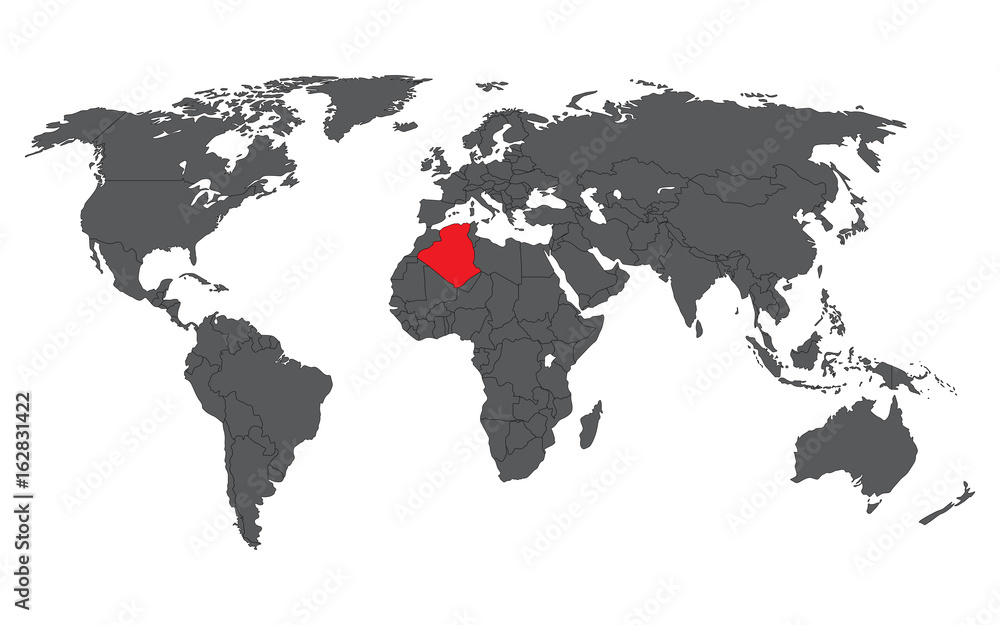 Obraz premium Algeria red on gray world map vector