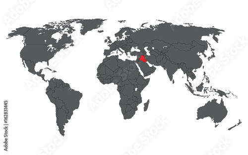 Fototapeta Naklejka Na Ścianę i Meble -  Iraq red on gray world map vector