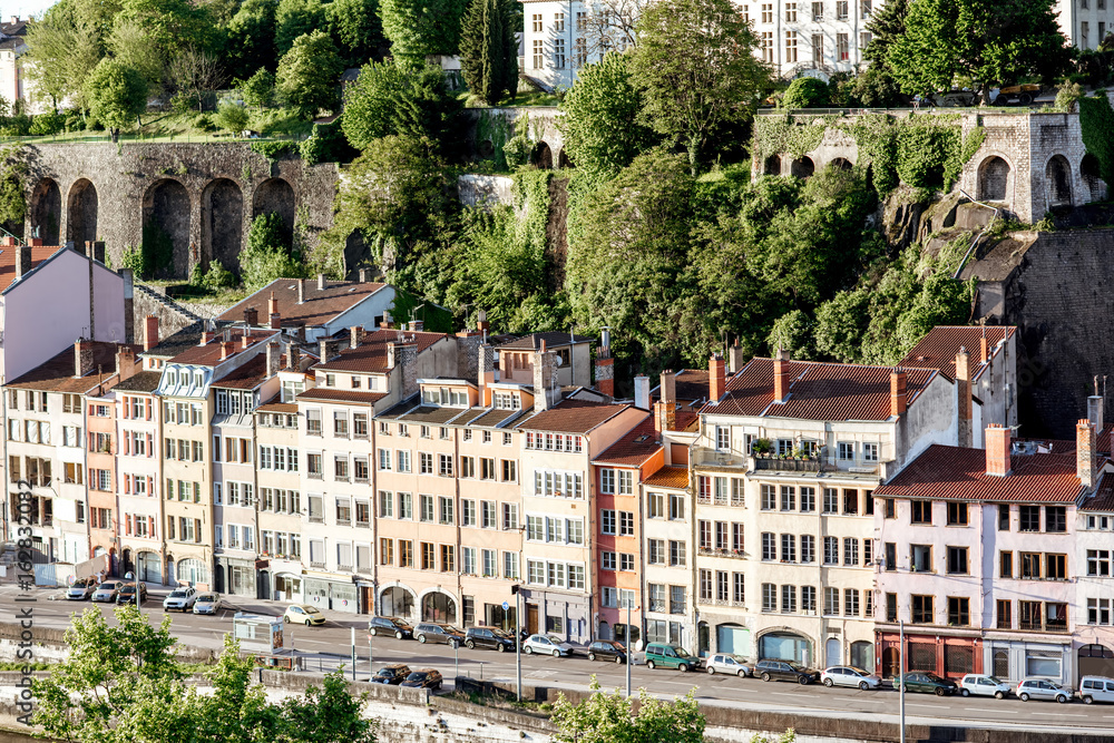 View on the beautiful old buildings in Lyon city