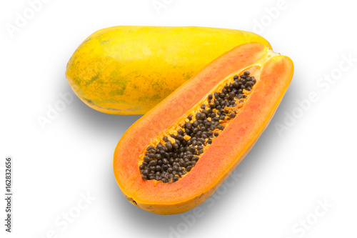 slices of sweet papaya on white background with clipping path
