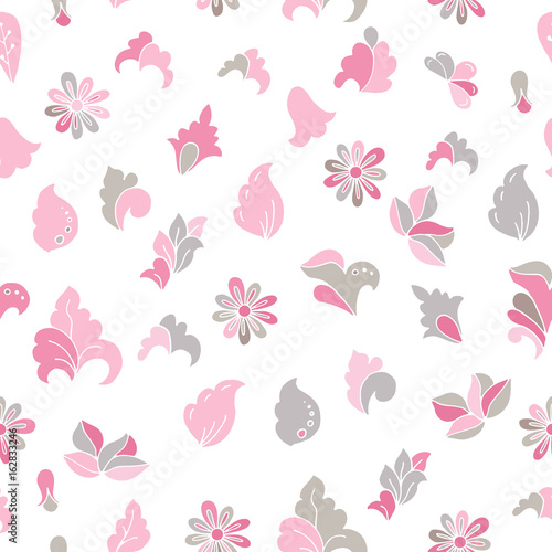 Hand drawn cartoon doodle flowers. Camomiles and buds. Seamless floral pattern. Fashion style for prints, batik and silk textile, cushion pillow, bandanna or kerchief.