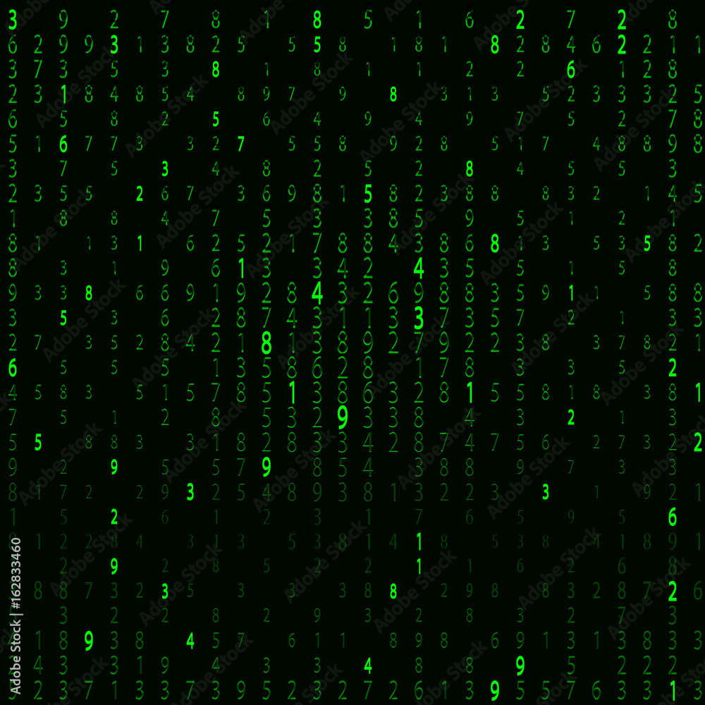 Background in a matrix style. Falling random numbers. Green is dominant color. Vector illustration Background in a matrix style. Falling random numbers. Green is dominant color. Vector illustration