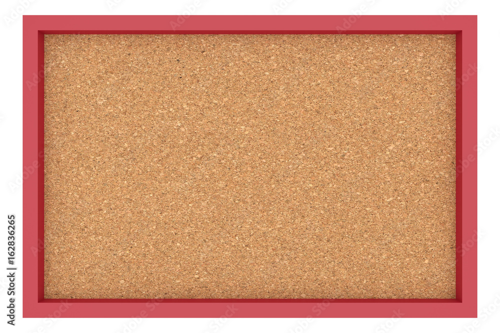 Fototapeta premium Blank Cork Billboard With Red Frame On White Background, 3d illustration