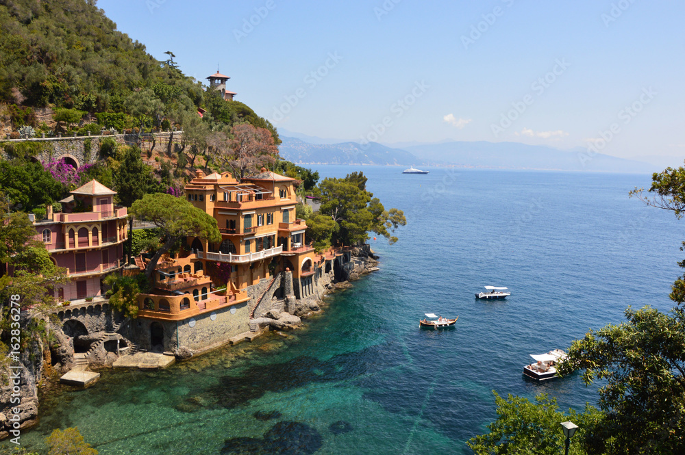 Stunning view on a beautiful italian bay of Portofino, Italy