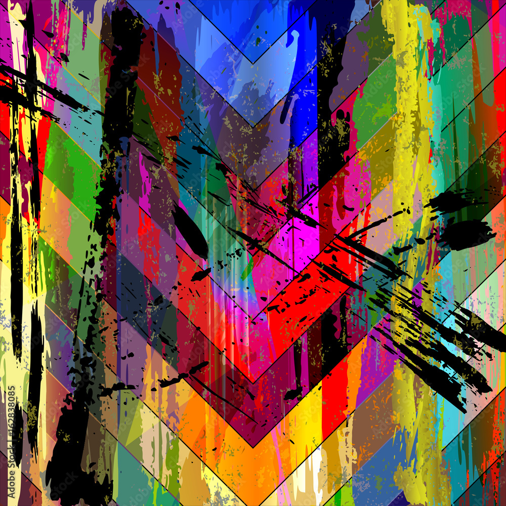 abstract background composition, with paint strokes, splashes and triangles