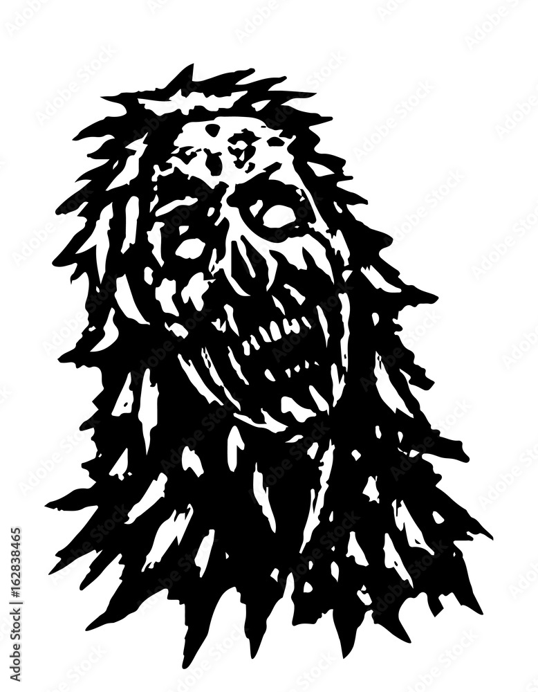 Fototapeta premium Terrible zombie head. Vector illustration.