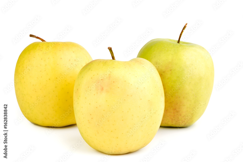 ripe yellow apples on a white background ripe yellow apples on a white background