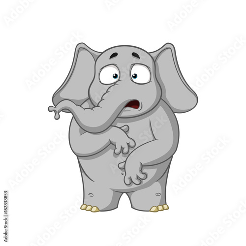 Elephant. Character. Surprised. He is surprised. Wow. Big collection of isolated elephants. Vector, cartoon