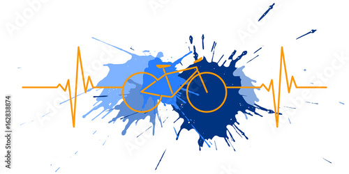 Symbol, Fahrrad mit Herzfrequenz und Farbflecken