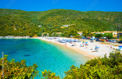 Travel Greece, the most beautiful beach Poros in Lefkada island, summer holiday