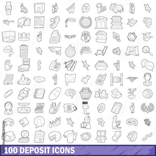 100 deposit icons set, outline style