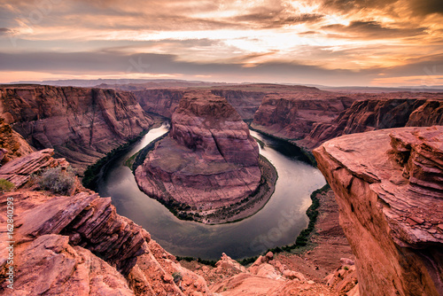 Sunset at Horseshoe Bend - Grand Canyon with Colorado River - Located in Page, Arizona - travel destination in United States