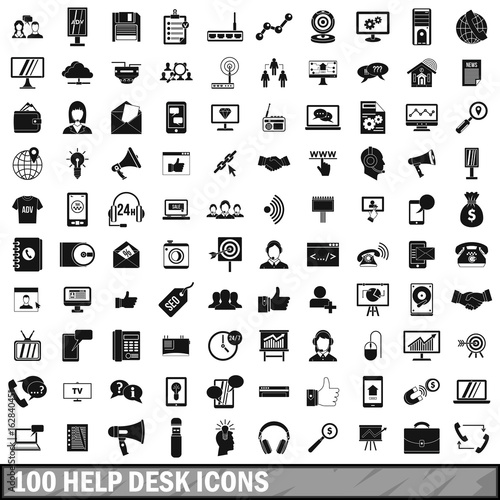 100 help desk icons set, simple style 