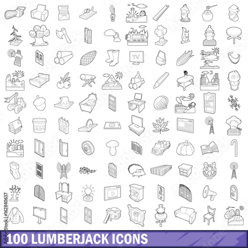 100 lumberjack icons set  outline style