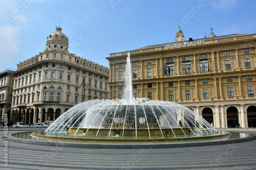 The fountain in the middle of "Piazza De Ferrari", the main square of Genoa, Italy
