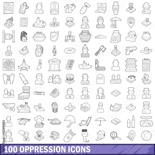 100 oppression icons set, outline style © ylivdesign