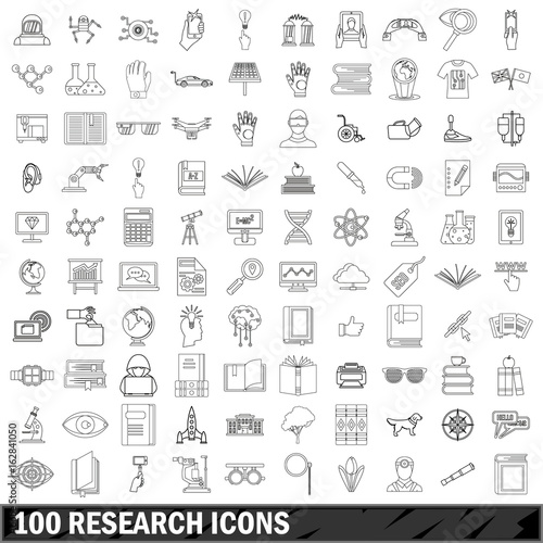 1000 research icons set, outline style