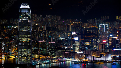 Hong Kong night skyline. World business and finance beautiful landmark view
