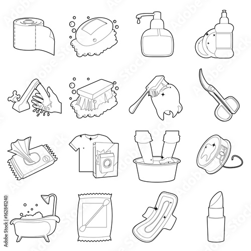Hygiene cleaning icons set,outline style