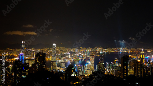Hong Kong iconic night view from Victoria peak  Beautiful light illuminate skyscraper