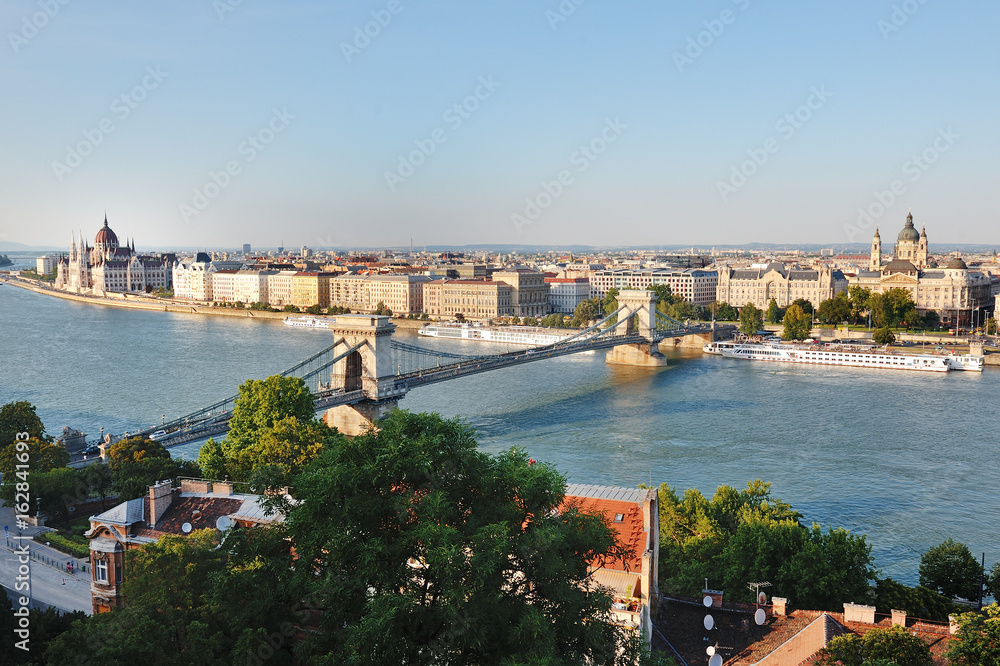 Budapest, Hungary, Europe - Chain bridge, river Danube and city view