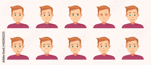 set of Avatars with expression. Joy, laughter, sorrow, sadness, anger, rage, surprise, shock, crying - stock vector illustrations isolated from background