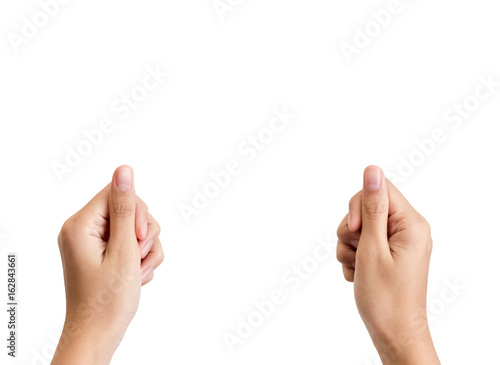 female hands to hold paper card or something isolated on white background