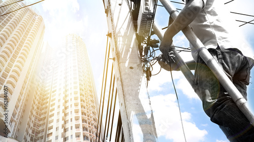 Technician working and buiding under the sun light