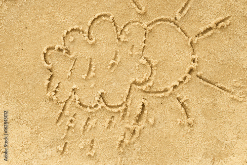 cloud and sun drawing in sand