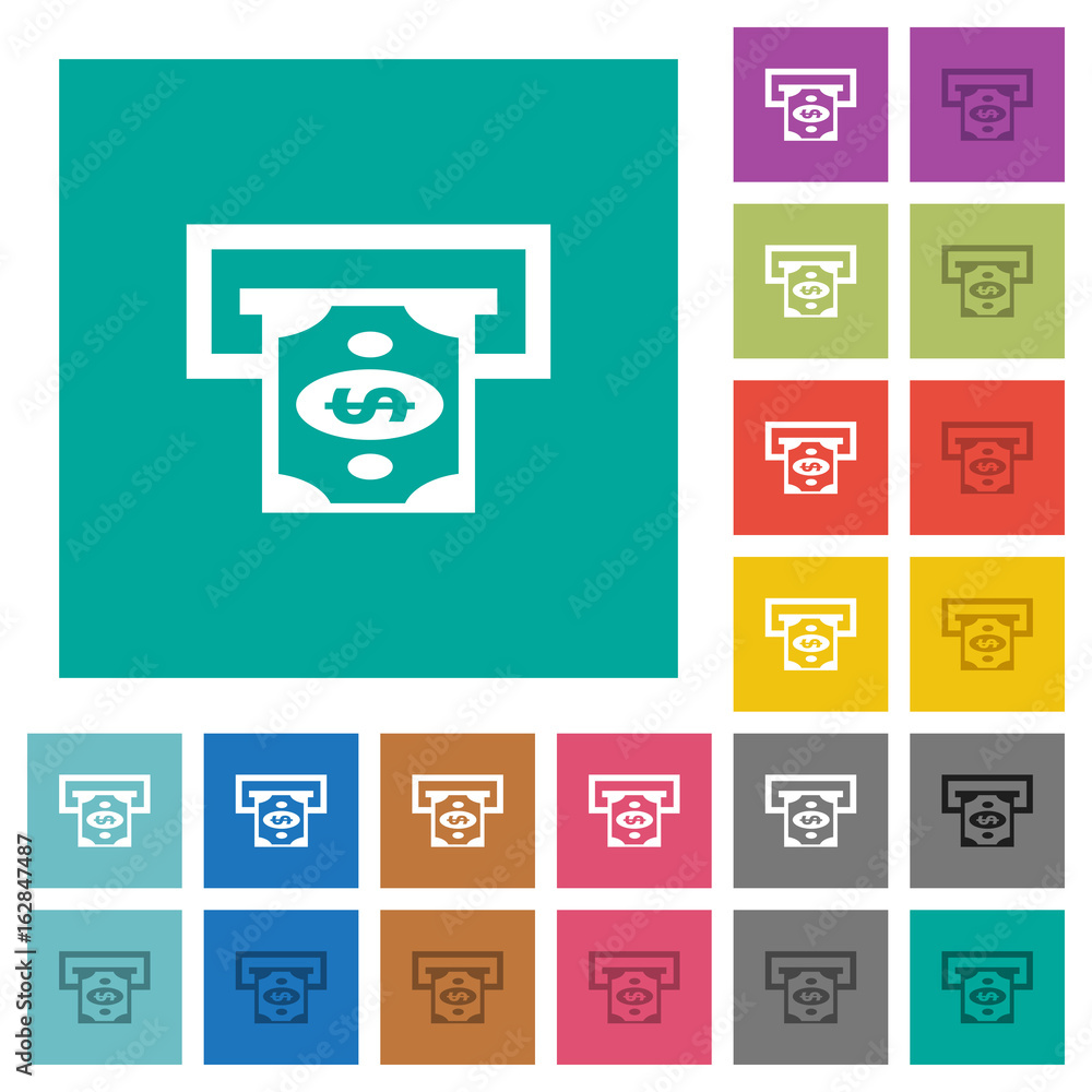 Dollar bank ATM square flat multi colored icons Dollar bank ATM square flat multi colored icons