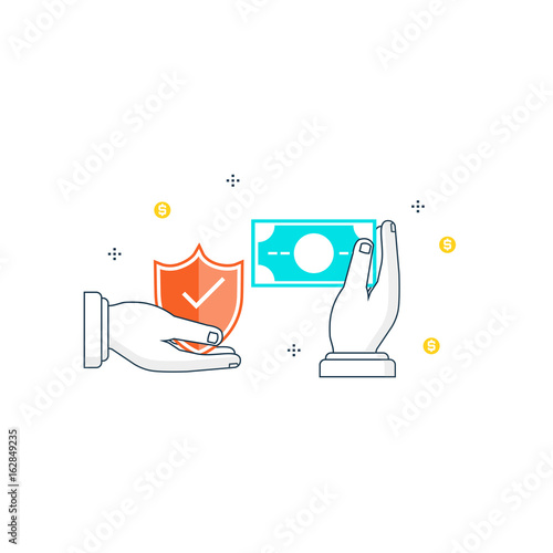Secure money transactions flat line vector illustration design. Safe online payments, financial security, safe online money transfers. Icon design for web banners and apps