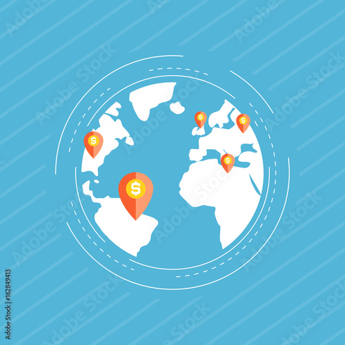 Global market, global business, financial investments, money transactions flat vector illustration design. Business and finance design for web banners and apps