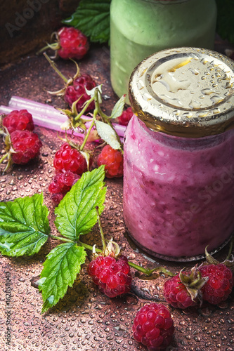 Healthy yogurt with raspberries