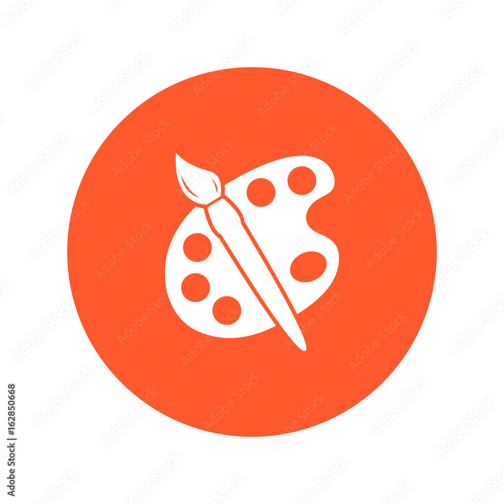 Paint brush with palette icon. Flat design style. Paint brush with palette icon. Flat design style.