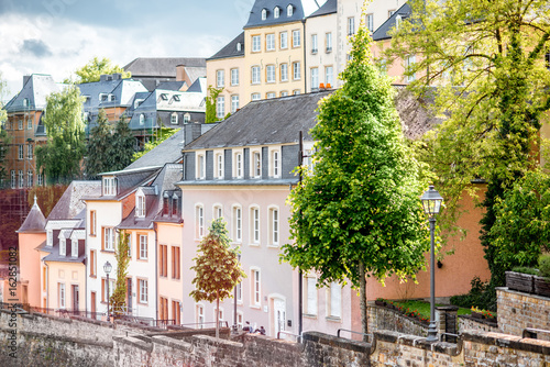 View on the old buildings at the Grund district of the old town of Luxembourg city