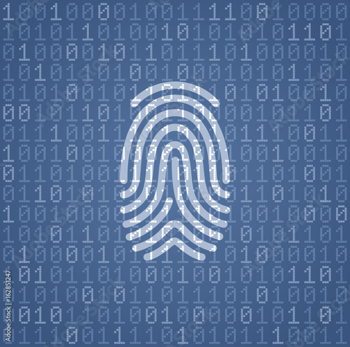 Fingerprint 'Signature' In Binary Code. Illustration on the subject of Cybersecurity.