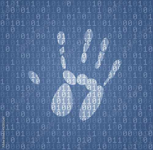 Handprint 'Signature' In Binary Code. Illustration on the subject of Cybersecurity.